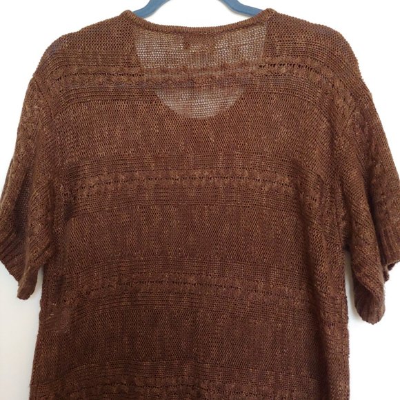 Ariat light weight chocolate brown knit short sleeve sweater with fringe sz s/m - Picture 10 of 12